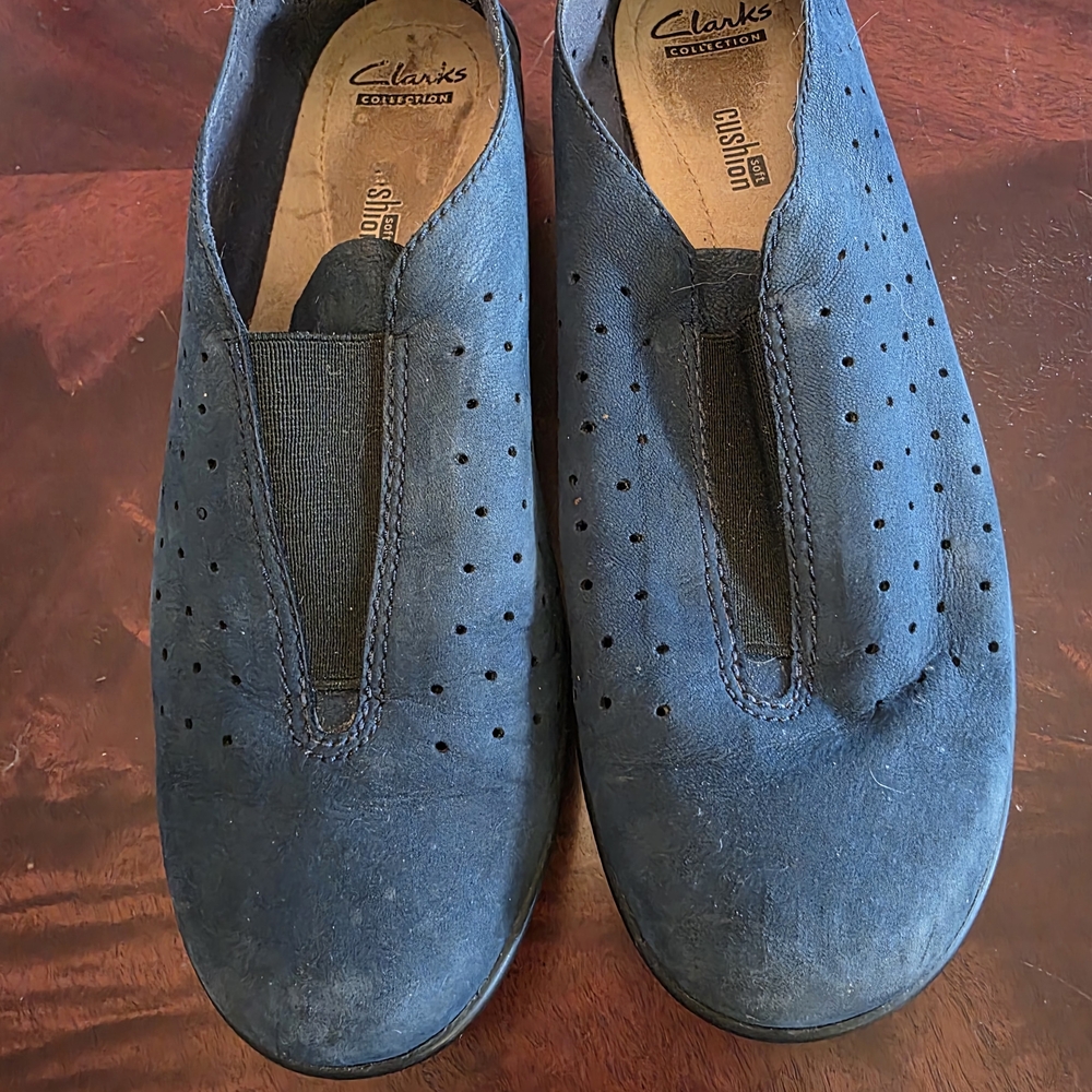 Clarks Navy Suede Perforated Loafers